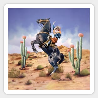 Cowgirl on Rearing Horse Retro Art all over Tote Bag Sticker